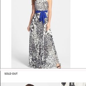 Black and White halter maxi Blue Bow Dress